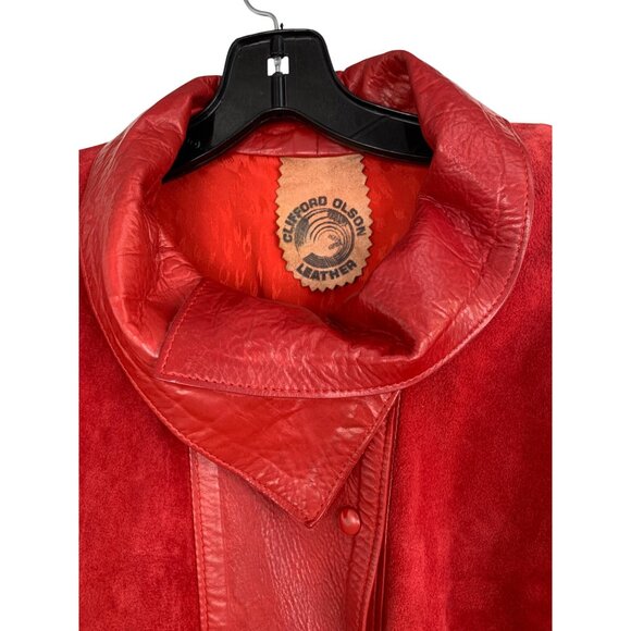 Rare VTG 80s Clifford Olson Red Leather Coat Hikable Sleeves M/L RW10345 - Picture 3 of 16